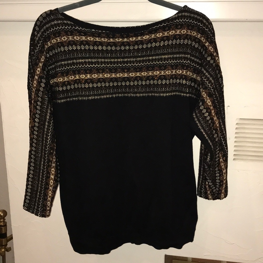 Chaps 3/4 sleeve sweater with gold and copper